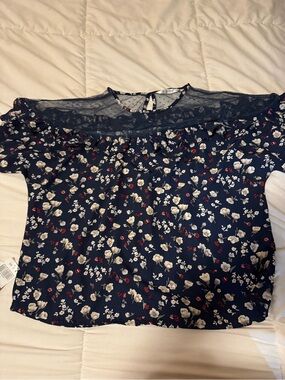 Gypsy 05 Navy Floral Lace Yoke Blouse